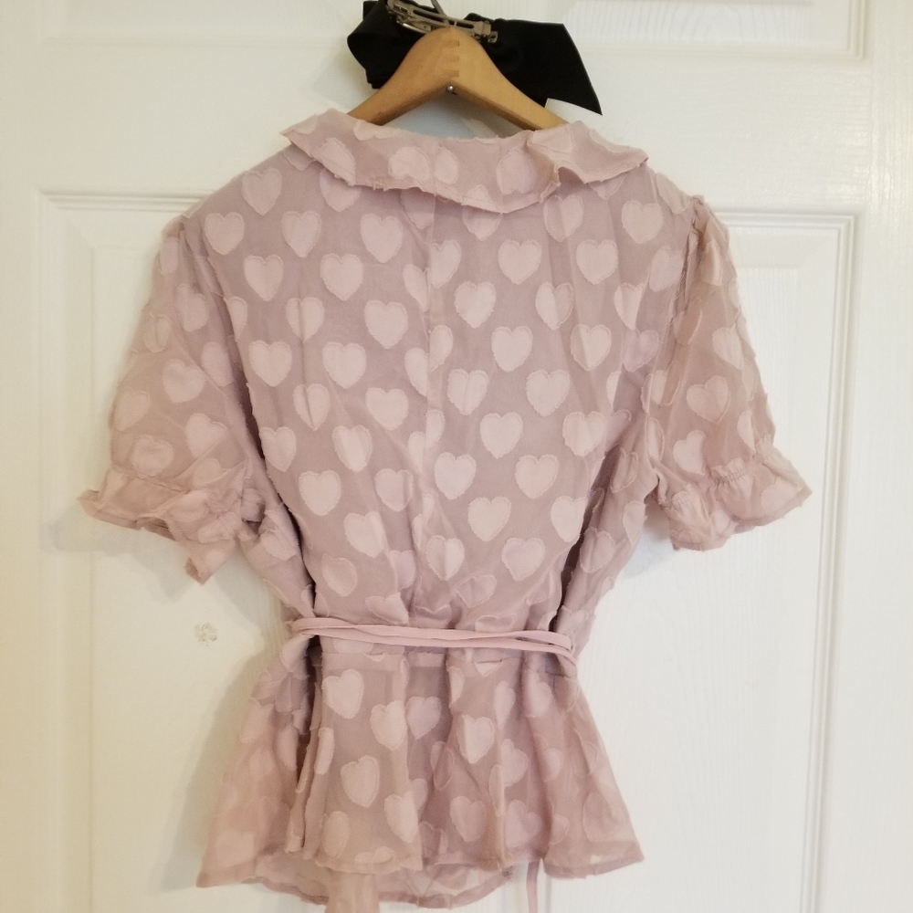Blush heart ruffled peplum wrap top - Picture 6 of 7